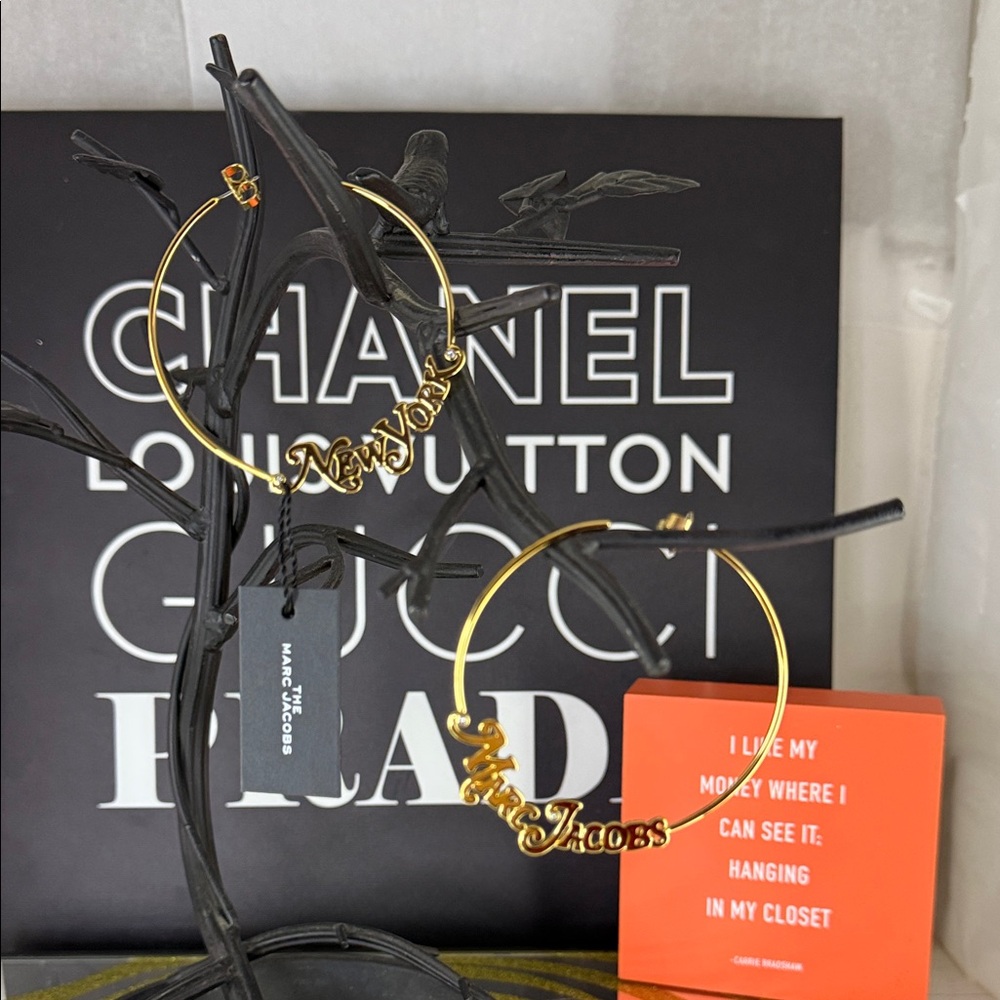 Marc Jacobs Gold Hoop Earrings with Logo Charm